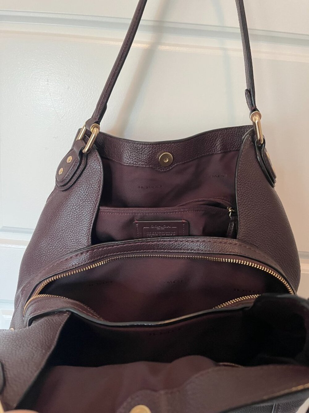 Coach Pebbled leather Shoulder Tote Bag - Dark Burgundy/Oxblood - Picture 5 of 8